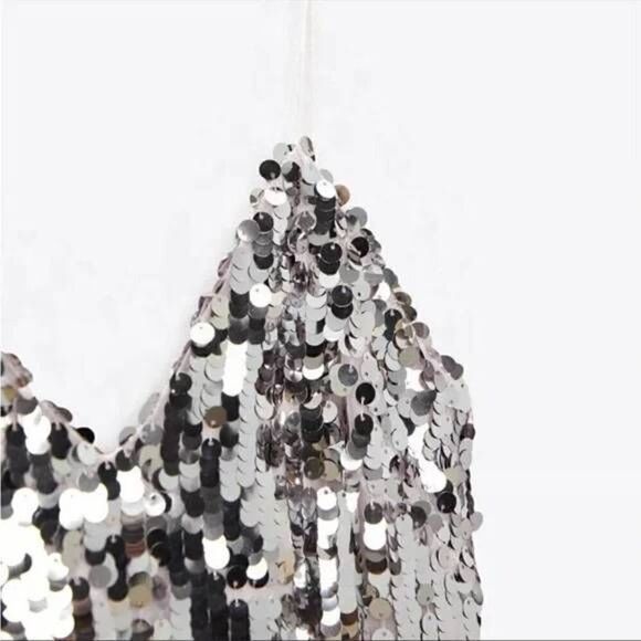 SILVER STRAPPY SEQUIN DRESS ZARA - Picture 9 of 16